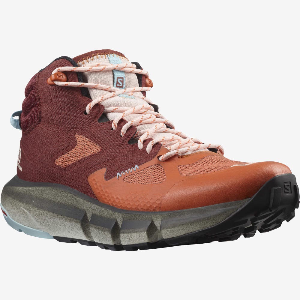 Women's Salomon PREDICT HIKE MID GORE-TEX Hiking Boots Orange/Brown/Blue | NVRX-69803