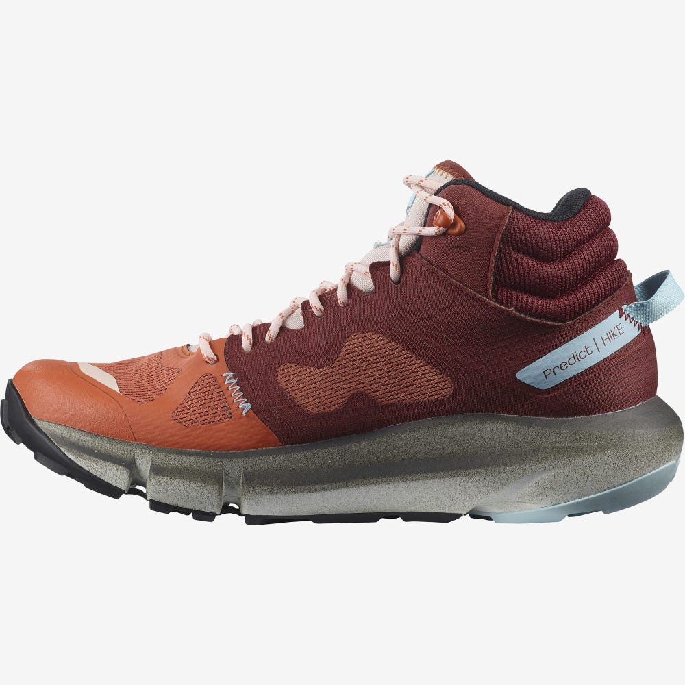 Women's Salomon PREDICT HIKE MID GORE-TEX Hiking Boots Orange/Brown/Blue | NVRX-69803