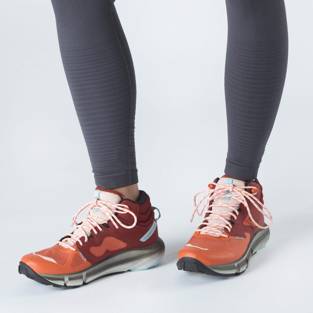 Women's Salomon PREDICT HIKE MID GORE-TEX Hiking Boots Orange/Brown/Blue | NVRX-69803