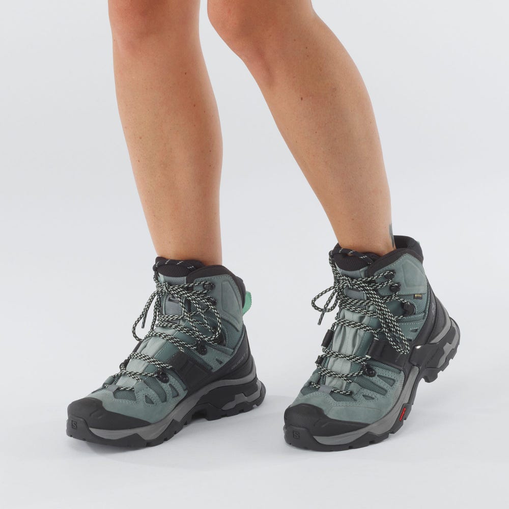 Women's Salomon QUEST 4 GORE-TEX Hiking Boots Green/Blue | BPHW-83271