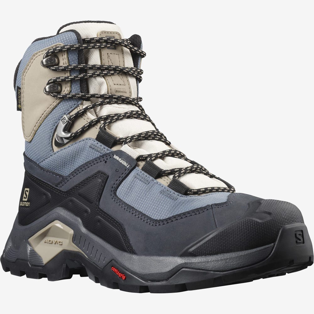 Women's Salomon QUEST ELEMENT GORE-TEX Hiking Boots Grey/Black/Beige/Blue | URSW-54169