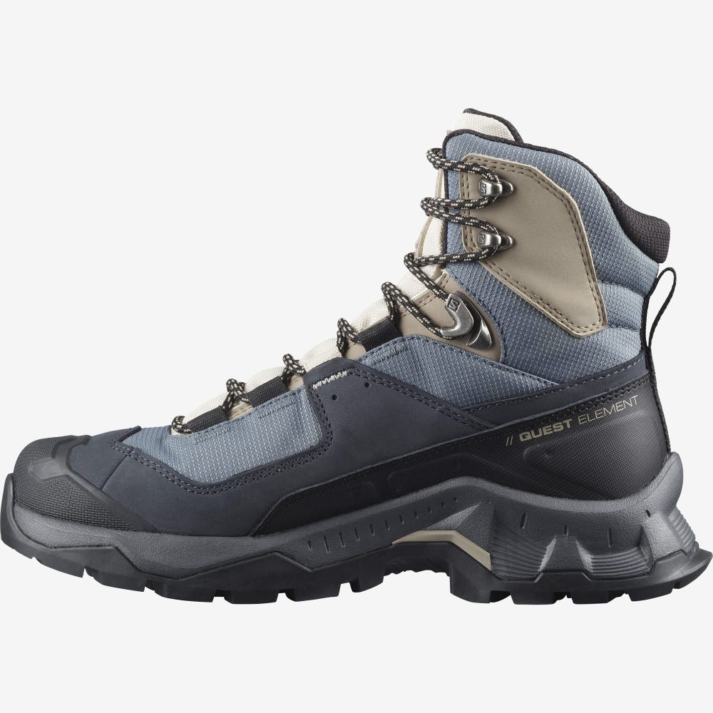 Women's Salomon QUEST ELEMENT GORE-TEX Hiking Boots Grey/Black/Beige/Blue | URSW-54169