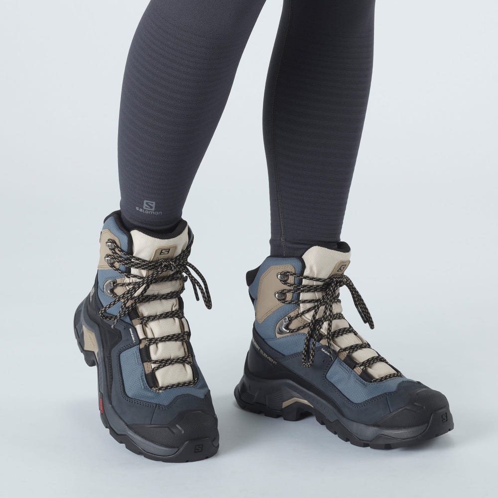 Women's Salomon QUEST ELEMENT GORE-TEX Hiking Boots Grey/Black/Beige/Blue | URSW-54169