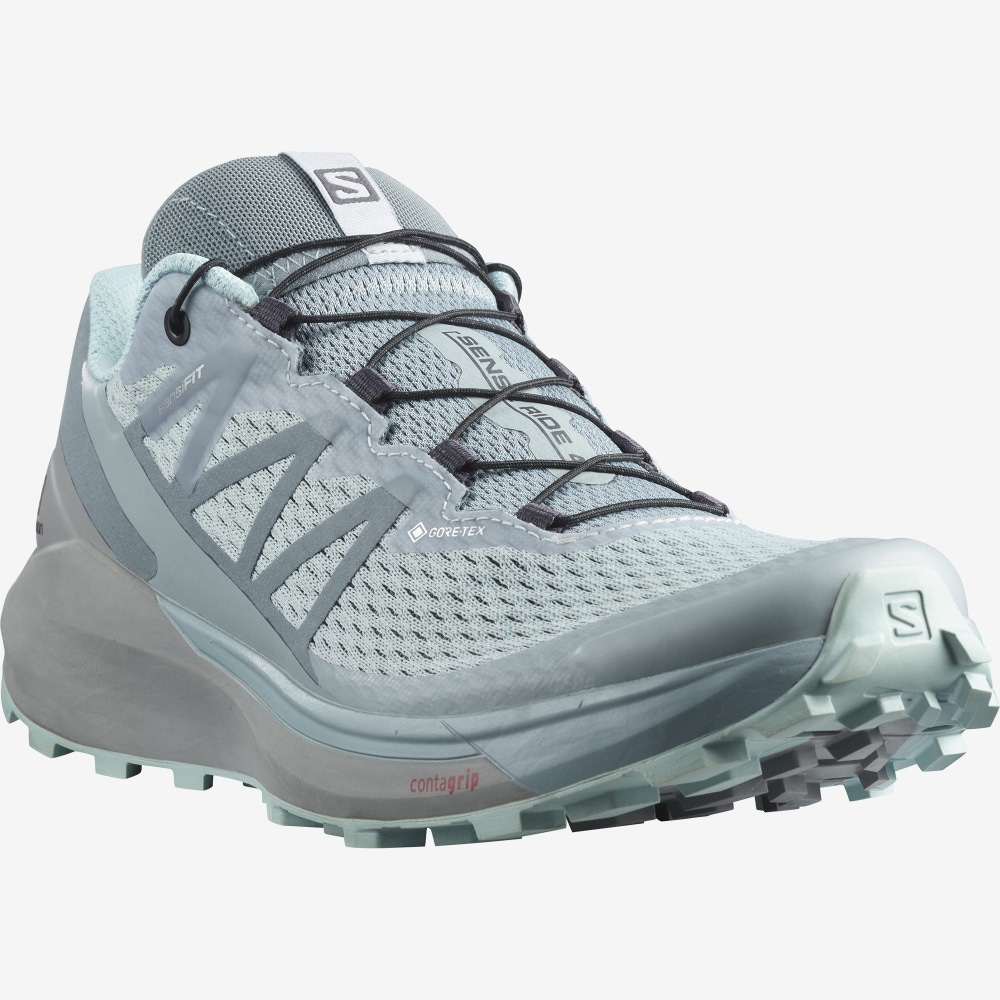 Women's Salomon SENSE RIDE 4 GORE-TEX INVISIBLE FIT Trail Running Shoes Green/Turquoise | MAER-89103