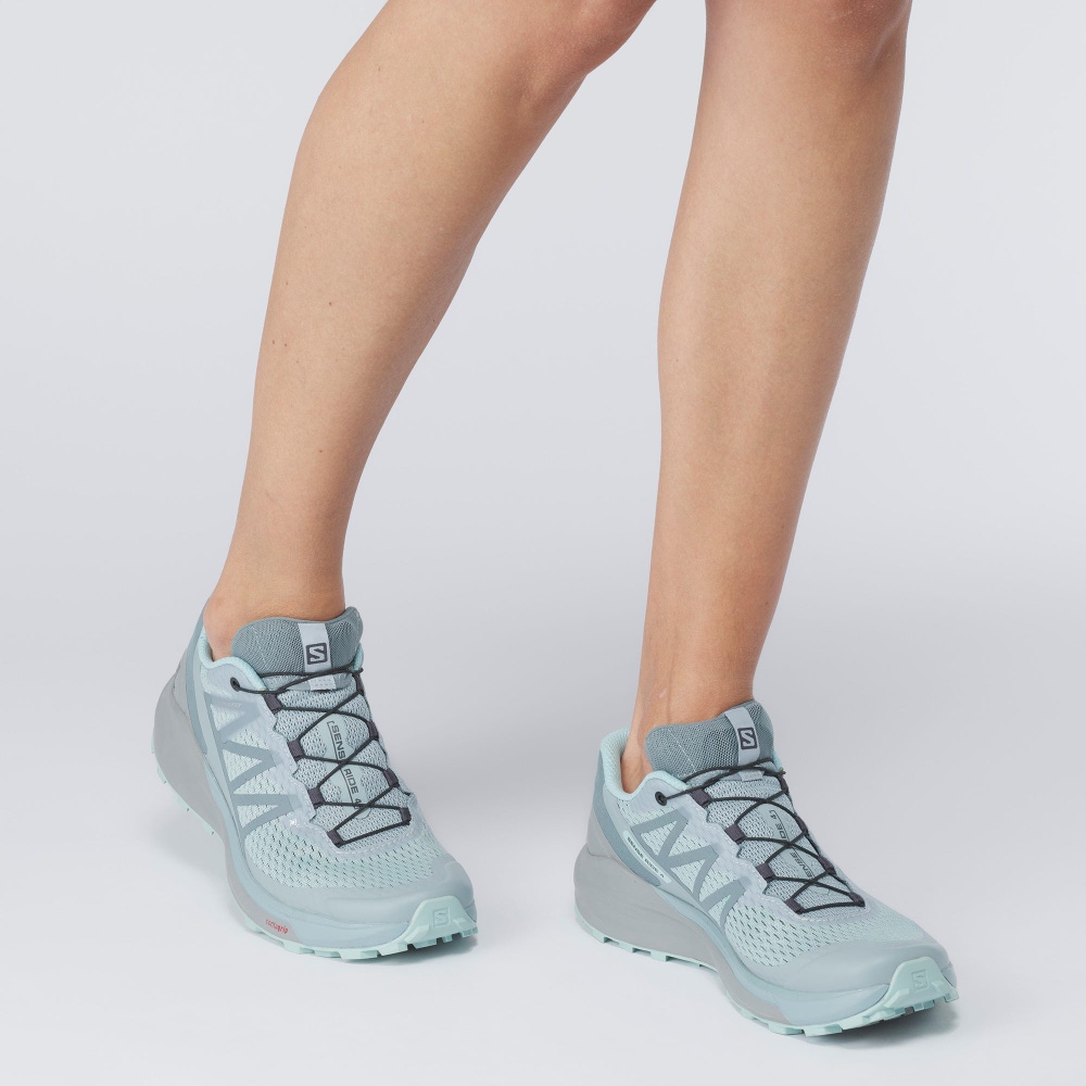 Women's Salomon SENSE RIDE 4 GORE-TEX INVISIBLE FIT Trail Running Shoes Green/Turquoise | MAER-89103