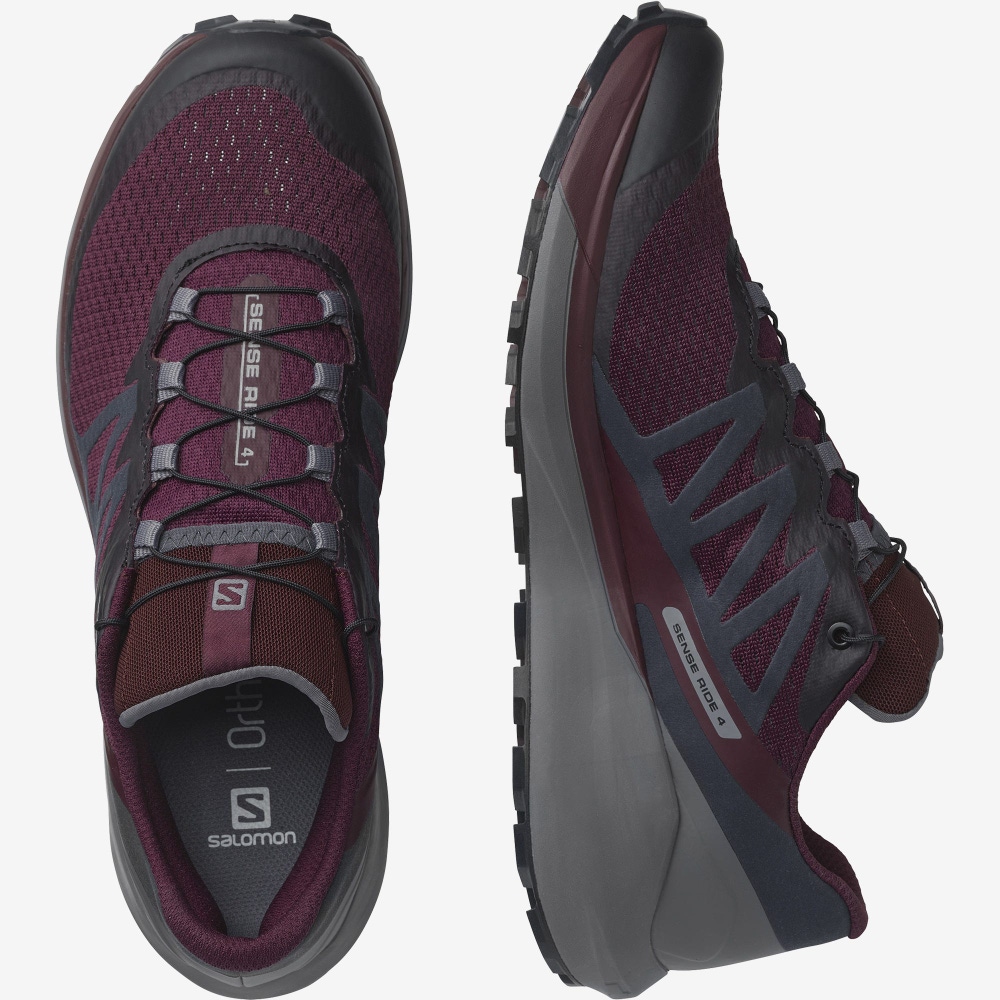 Women's Salomon SENSE RIDE 4 Trail Running Shoes Burgundy/Black | BTGA-32457