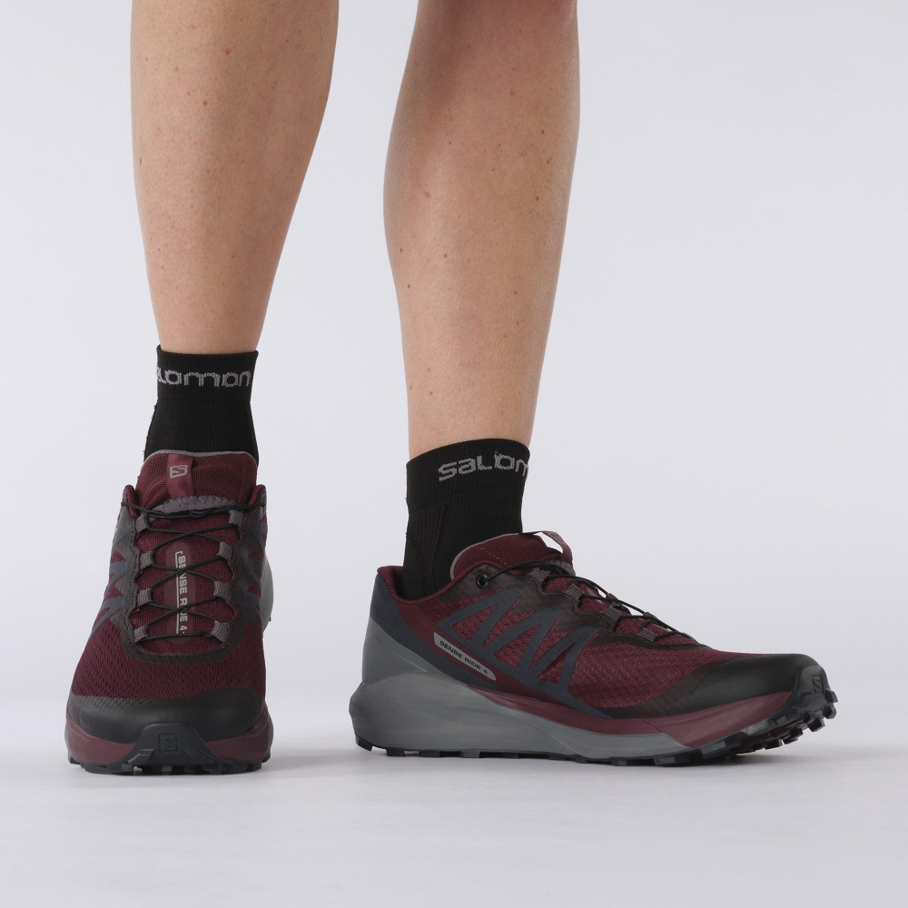 Women's Salomon SENSE RIDE 4 Trail Running Shoes Burgundy/Black | BTGA-32457