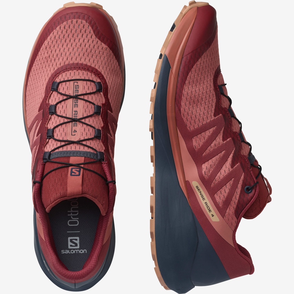 Women's Salomon SENSE RIDE 4 Trail Running Shoes Dark Red/Navy | EXKD-40597