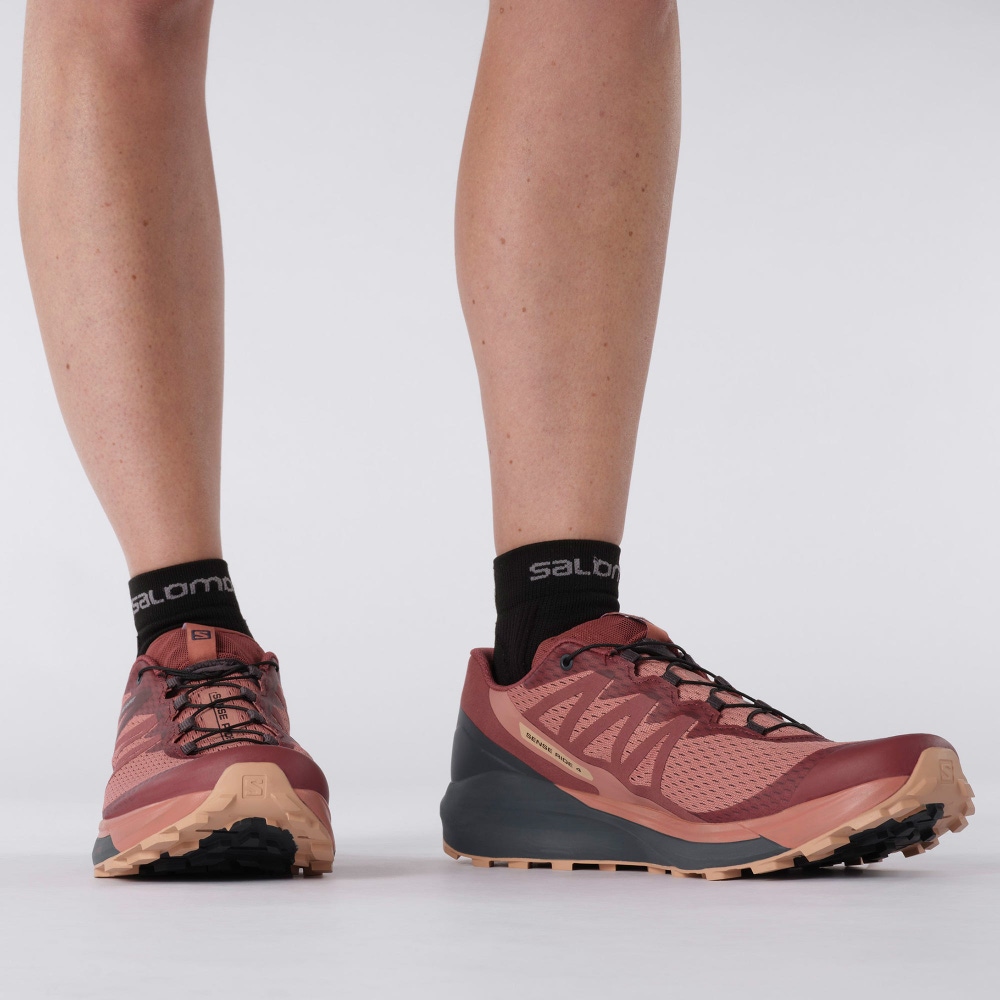 Women's Salomon SENSE RIDE 4 Trail Running Shoes Dark Red/Navy | EXKD-40597