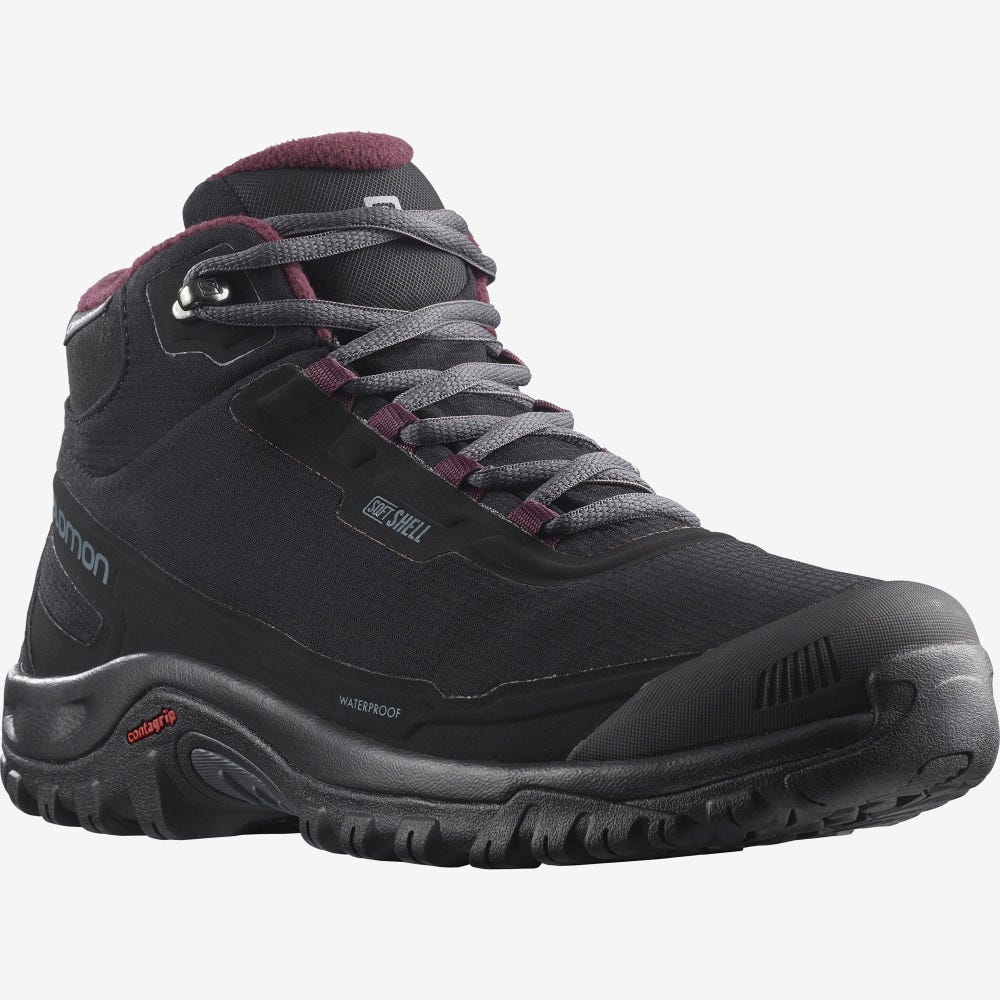 Women's Salomon SHELTER CLIMASALOMON™ WATERPROOF Winter Boots Black | MCVS-91836
