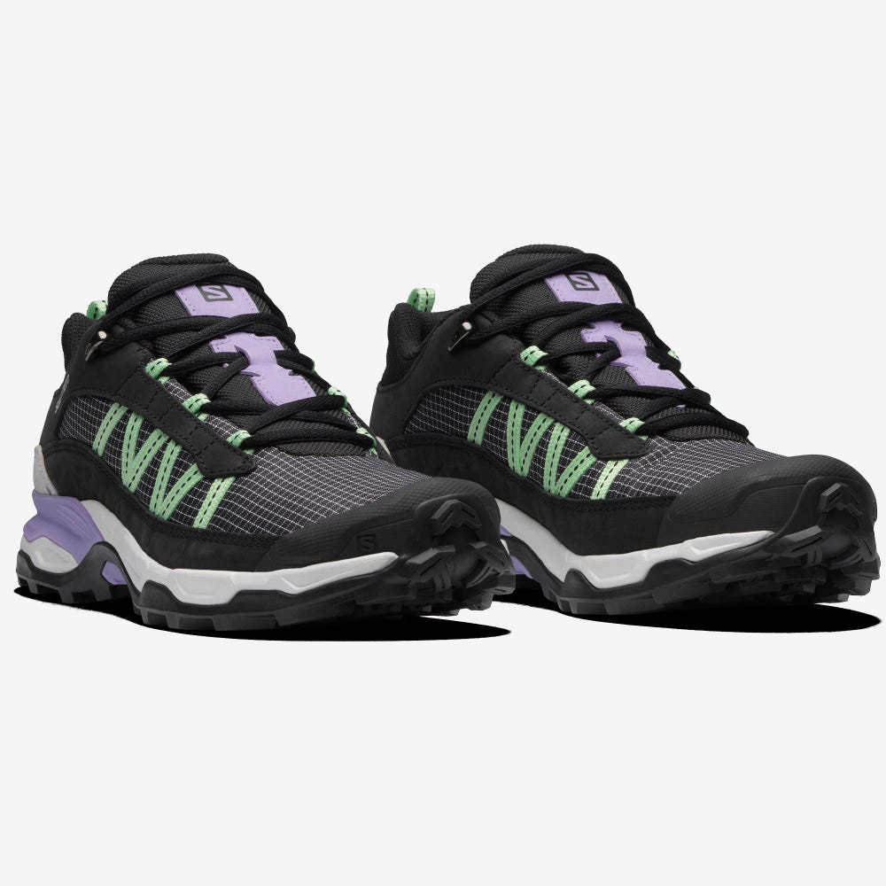 Women's Salomon SHELTER LOW LEATHER Sneakers Black/White/Green | SWNA-62418
