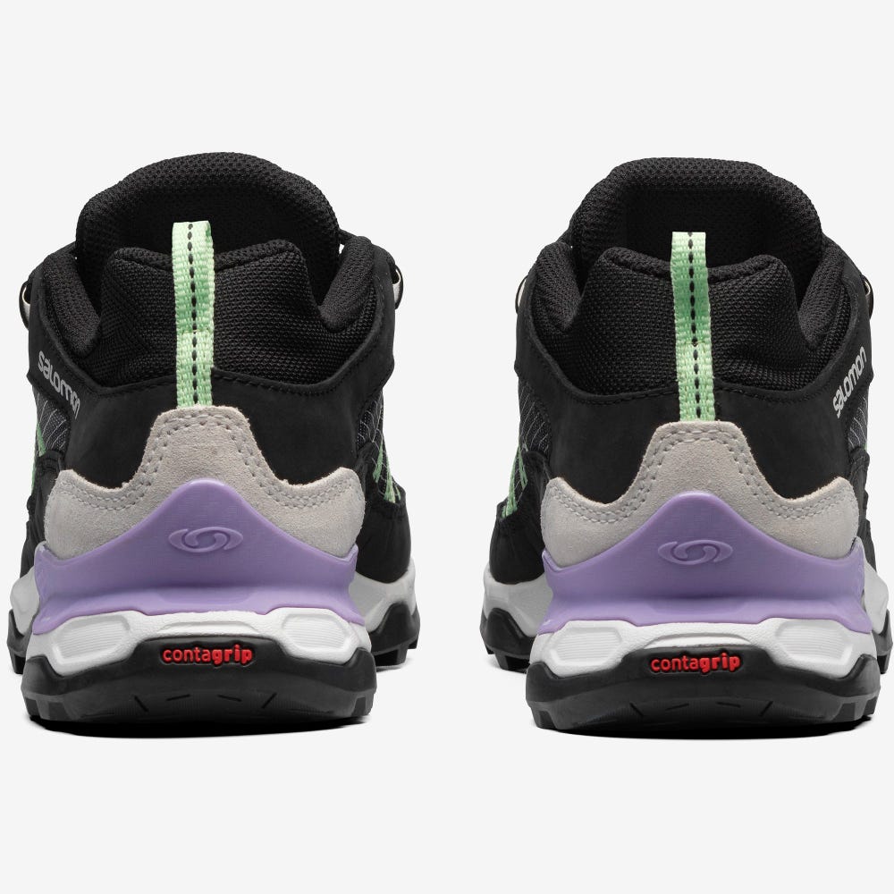 Women's Salomon SHELTER LOW LEATHER Sneakers Black/White/Green | SWNA-62418