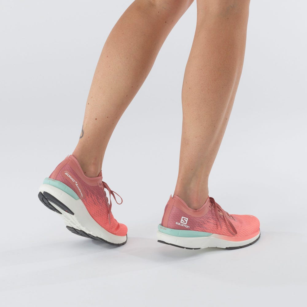 Women's Salomon SONIC 4 Accelerate Running Shoes White/Dark Red | PBJN-38960