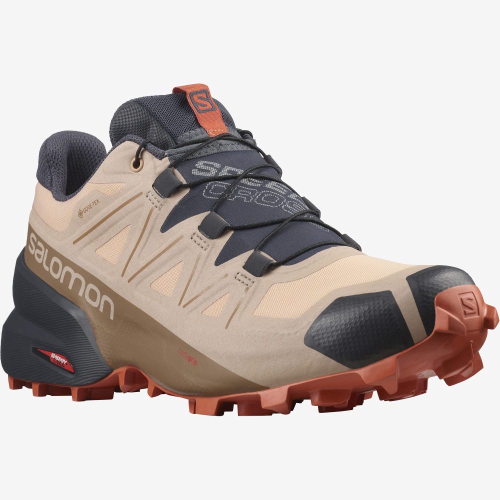 Women's Salomon SPEEDCROSS 5 GORE-TEX Trail Running Shoes Beige/Orange | OBDY-95062
