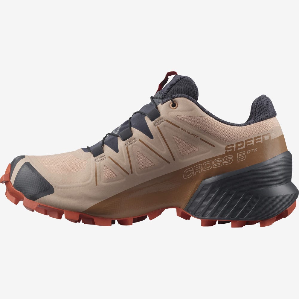 Women's Salomon SPEEDCROSS 5 GORE-TEX Trail Running Shoes Beige/Orange | OBDY-95062