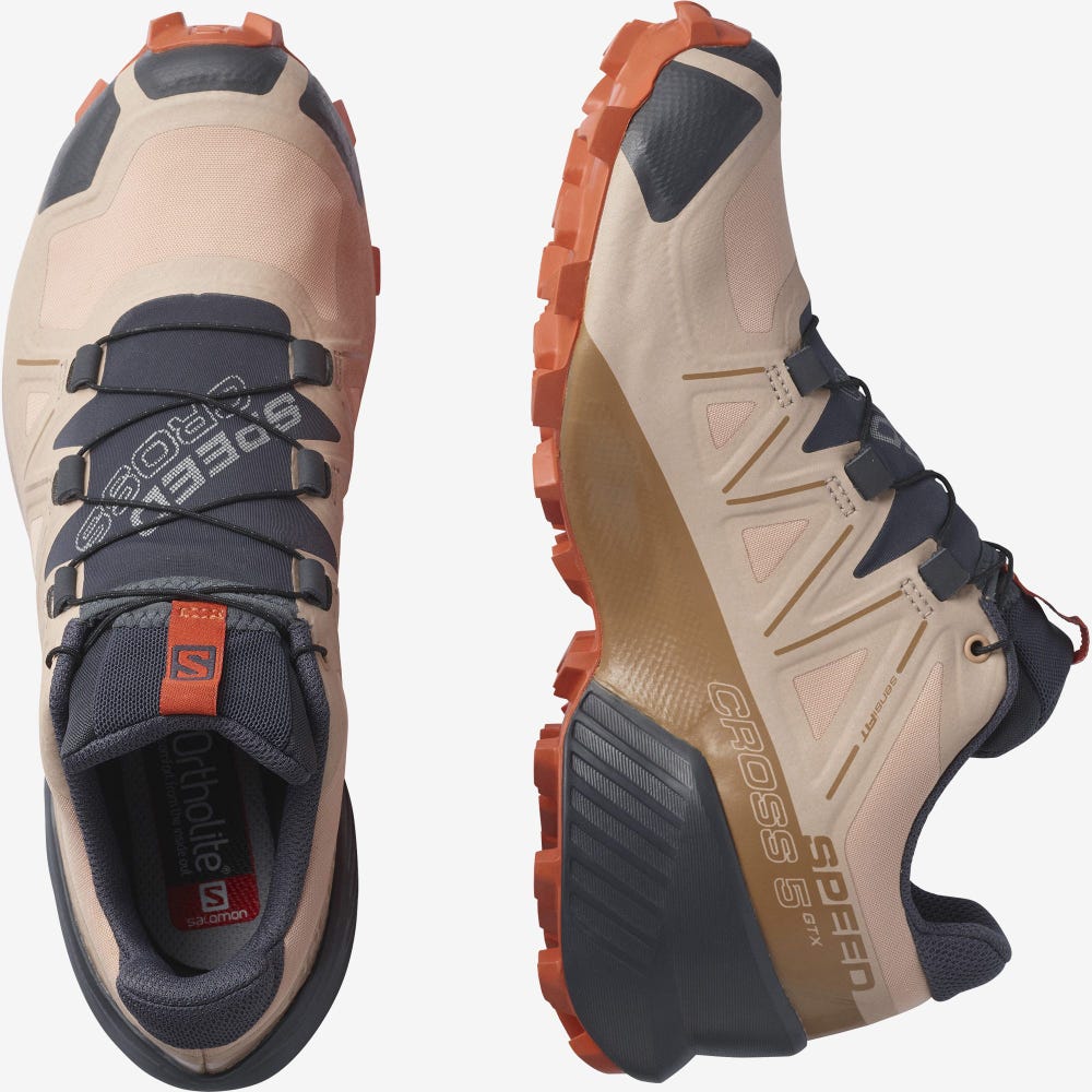 Women's Salomon SPEEDCROSS 5 GORE-TEX Trail Running Shoes Beige/Orange | OBDY-95062