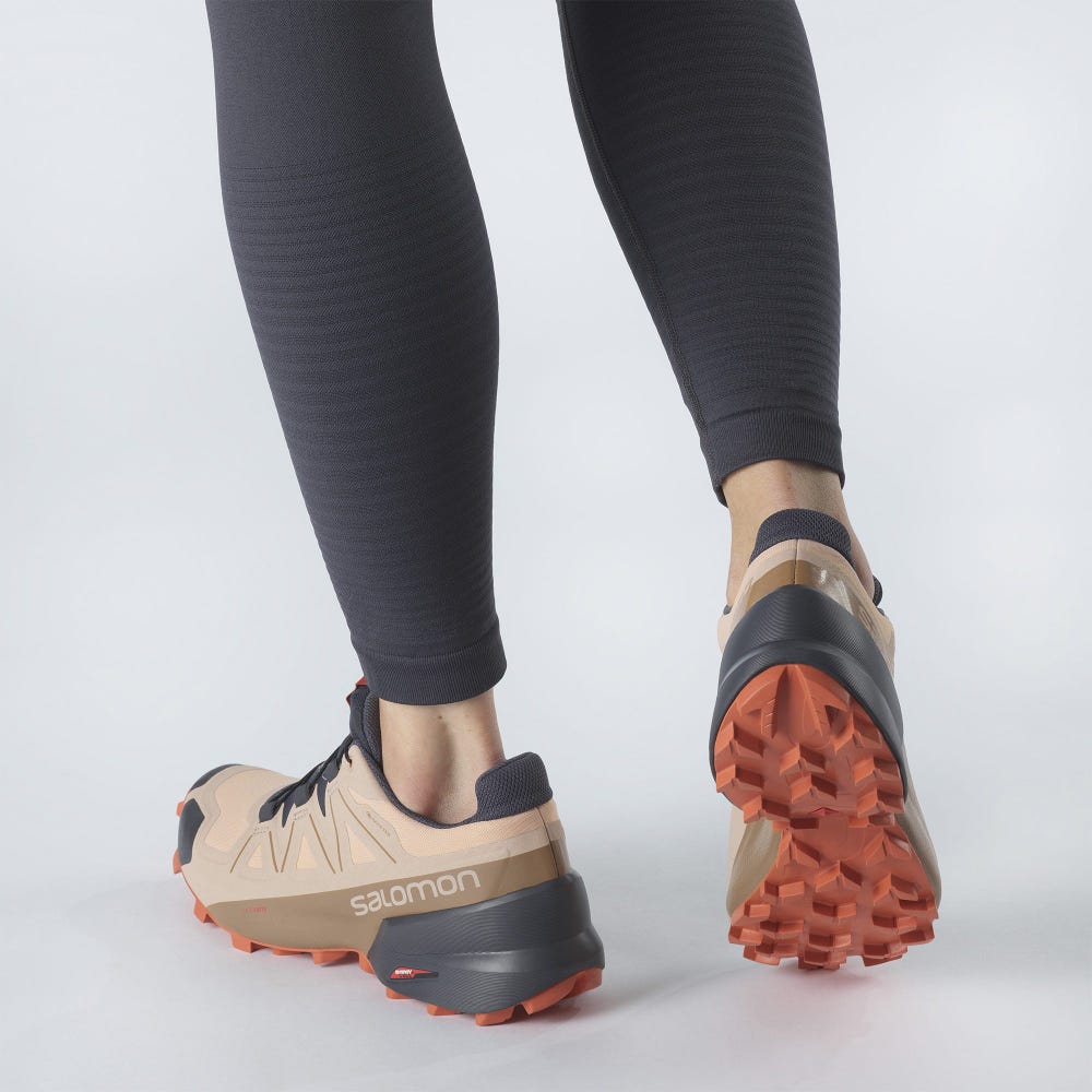 Women's Salomon SPEEDCROSS 5 GORE-TEX Trail Running Shoes Beige/Orange | OBDY-95062