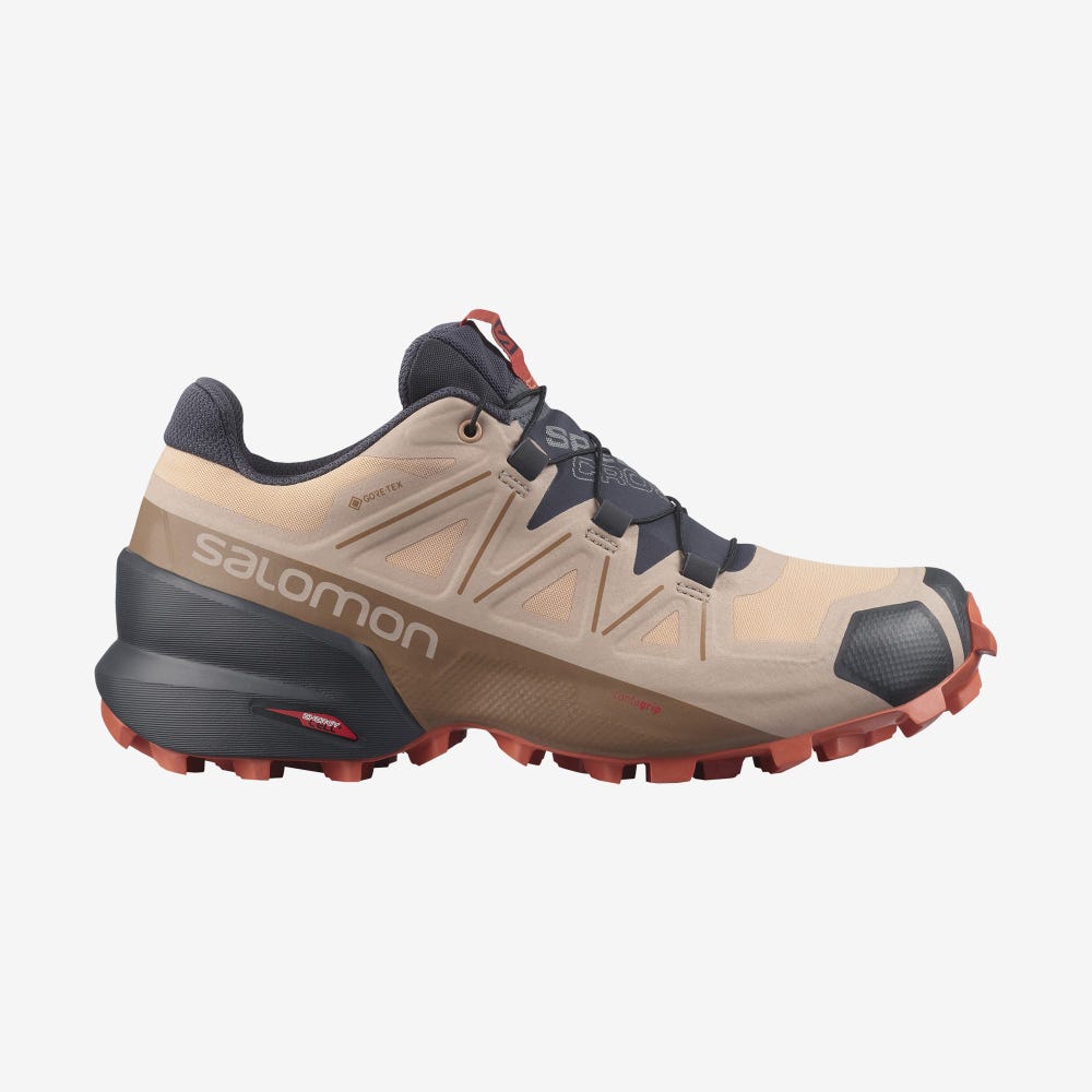 Women\'s Salomon SPEEDCROSS 5 GORE-TEX Trail Running Shoes Beige/Orange | OBDY-95062