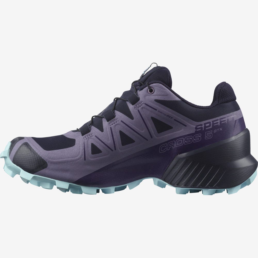 Women's Salomon SPEEDCROSS 5 GORE-TEX Trail Running Shoes Navy/Blue | RUBS-83576