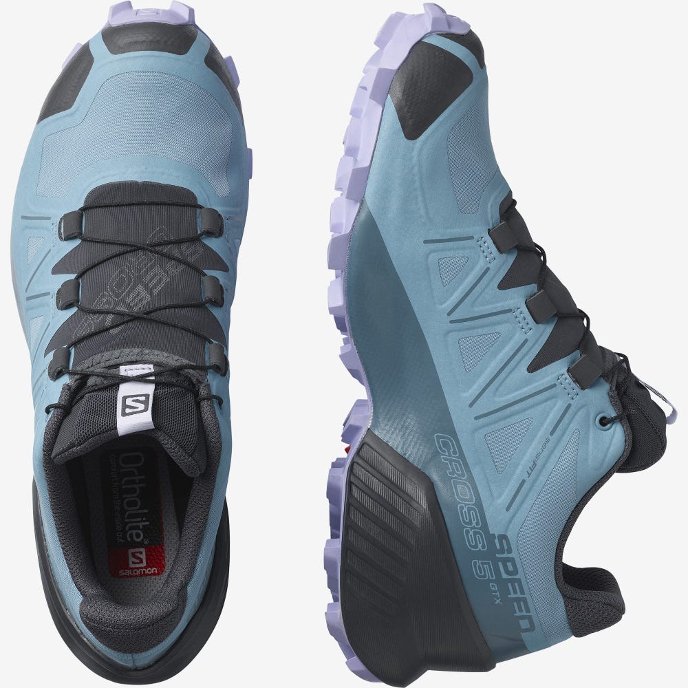 Women's Salomon SPEEDCROSS 5 GORE-TEX Trail Running Shoes Blue/Lavender | RZLP-79125