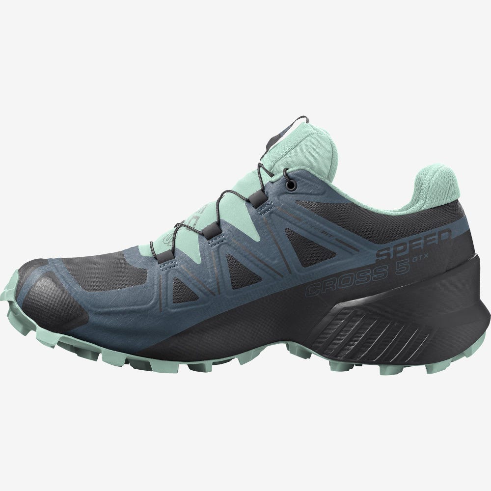 Women's Salomon SPEEDCROSS 5 GORE-TEX Trail Running Shoes Black/Blue | SBCE-01795