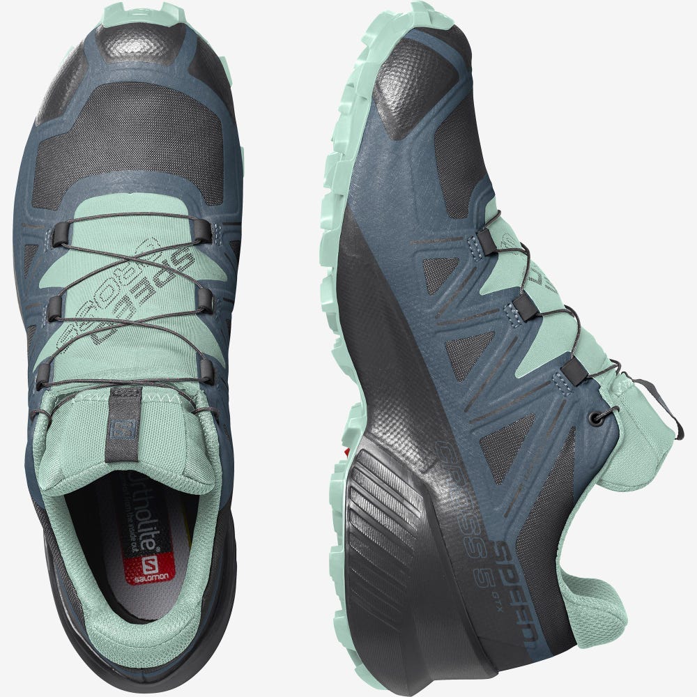 Women's Salomon SPEEDCROSS 5 GORE-TEX Trail Running Shoes Black/Blue | SBCE-01795