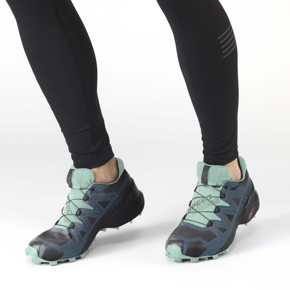 Women's Salomon SPEEDCROSS 5 GORE-TEX Trail Running Shoes Black/Blue | SBCE-01795