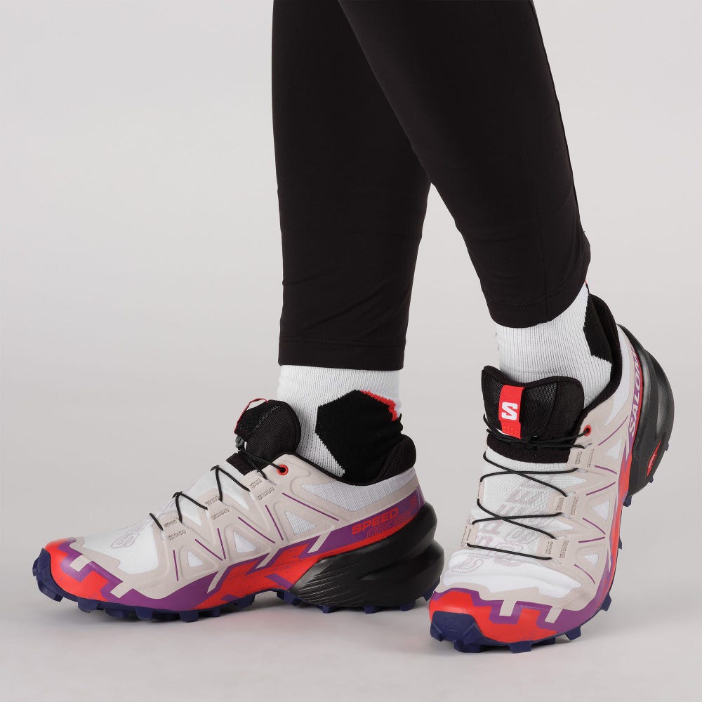 Women's Salomon SPEEDCROSS 6 Trail Running Shoes White/Red | JSNX-65397