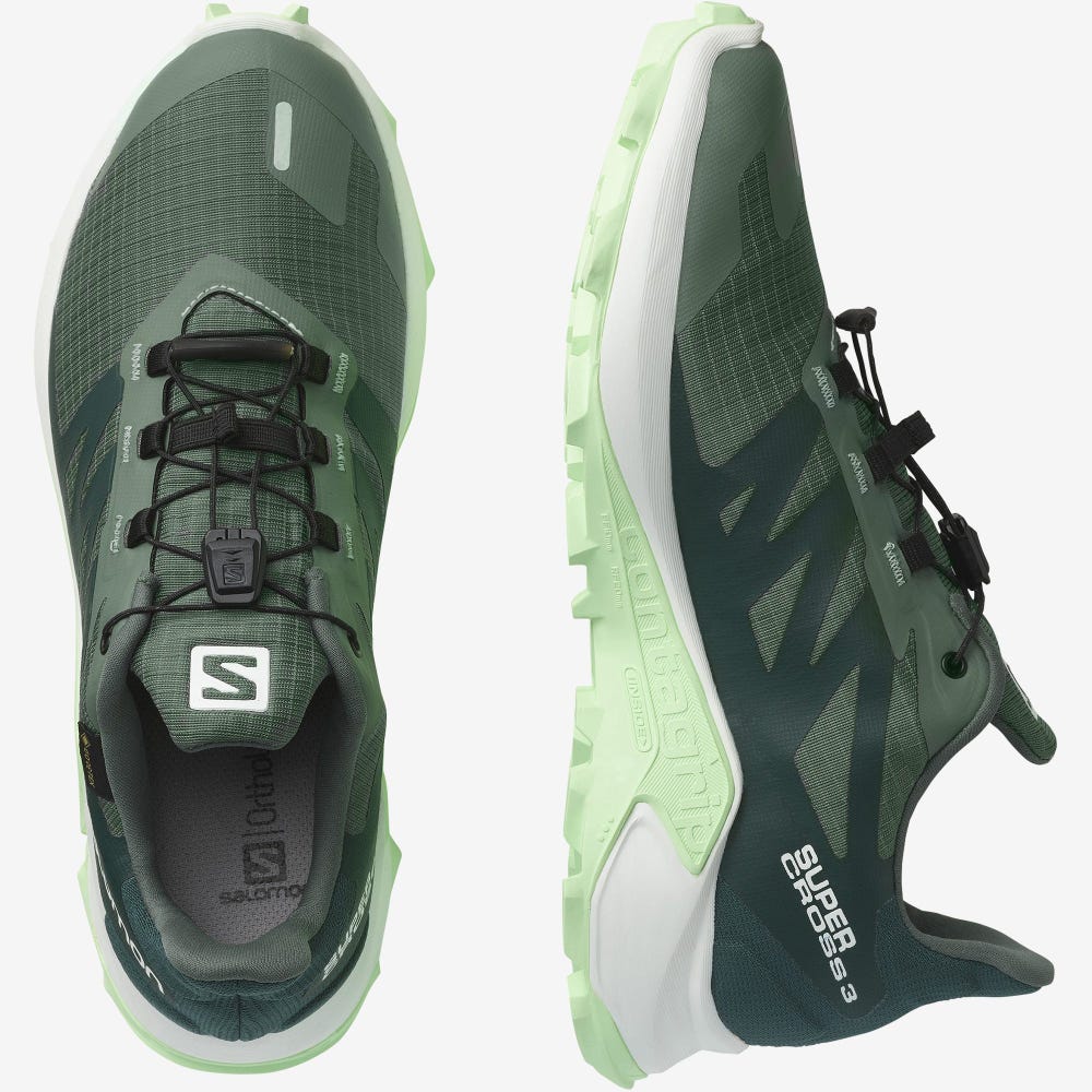 Women's Salomon SUPERCROSS 3 GORE-TEX Trail Running Shoes Green/White/Green | ETMK-63718