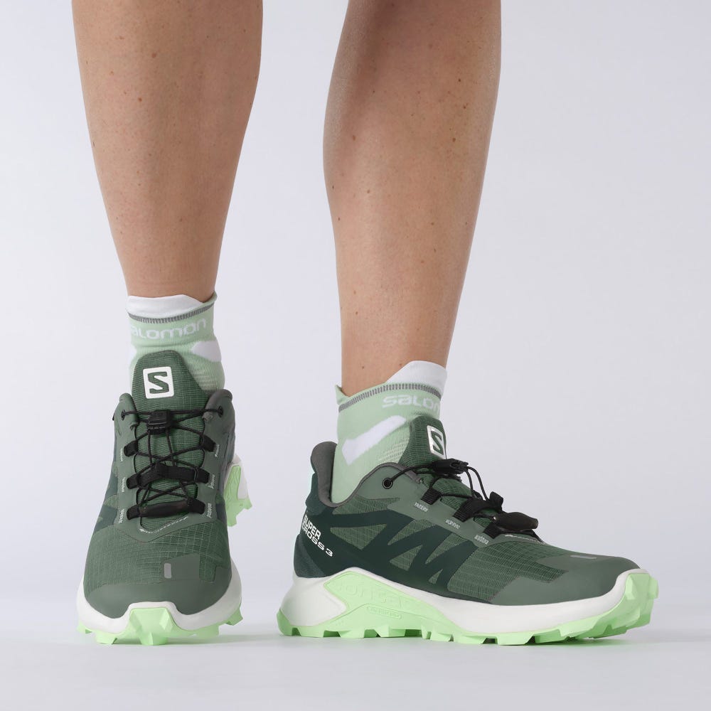 Women's Salomon SUPERCROSS 3 GORE-TEX Trail Running Shoes Green/White/Green | ETMK-63718