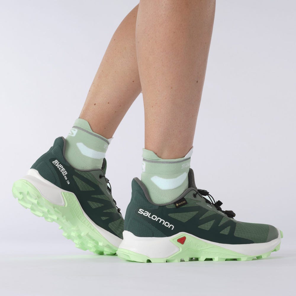 Women's Salomon SUPERCROSS 3 GORE-TEX Trail Running Shoes Green/White/Green | ETMK-63718