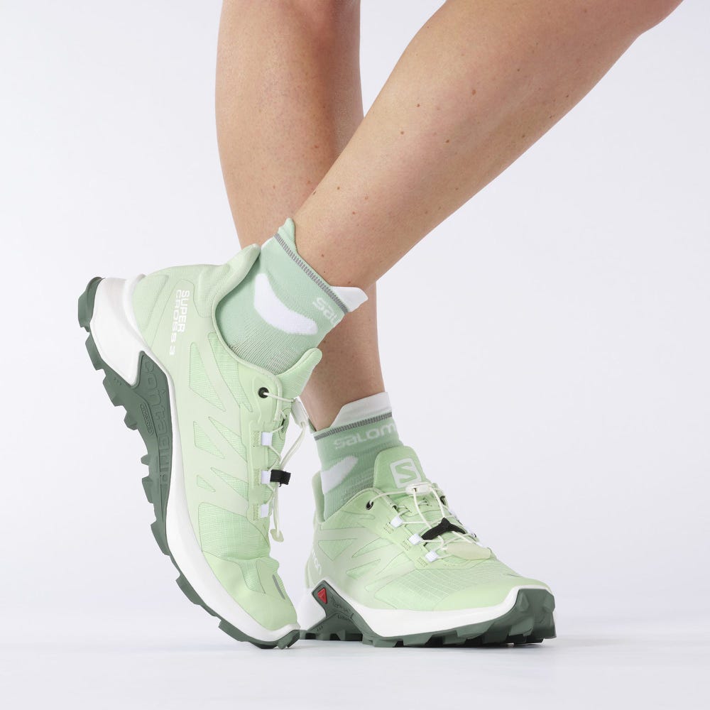 Women's Salomon SUPERCROSS 3 Trail Running Shoes Green/White/Green | JKIC-56304