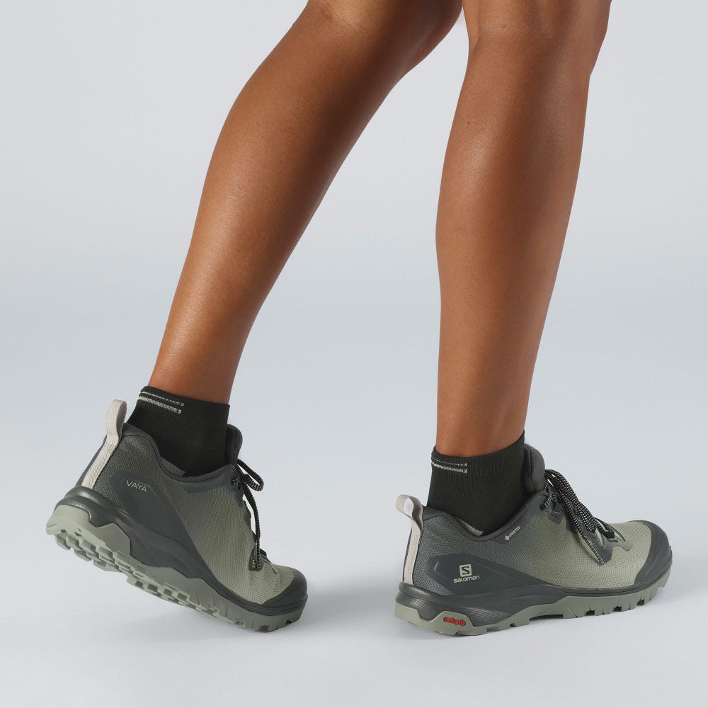 Women's Salomon VAYA GORE-TEX Hiking Shoes Green/Grey | TNSB-61390