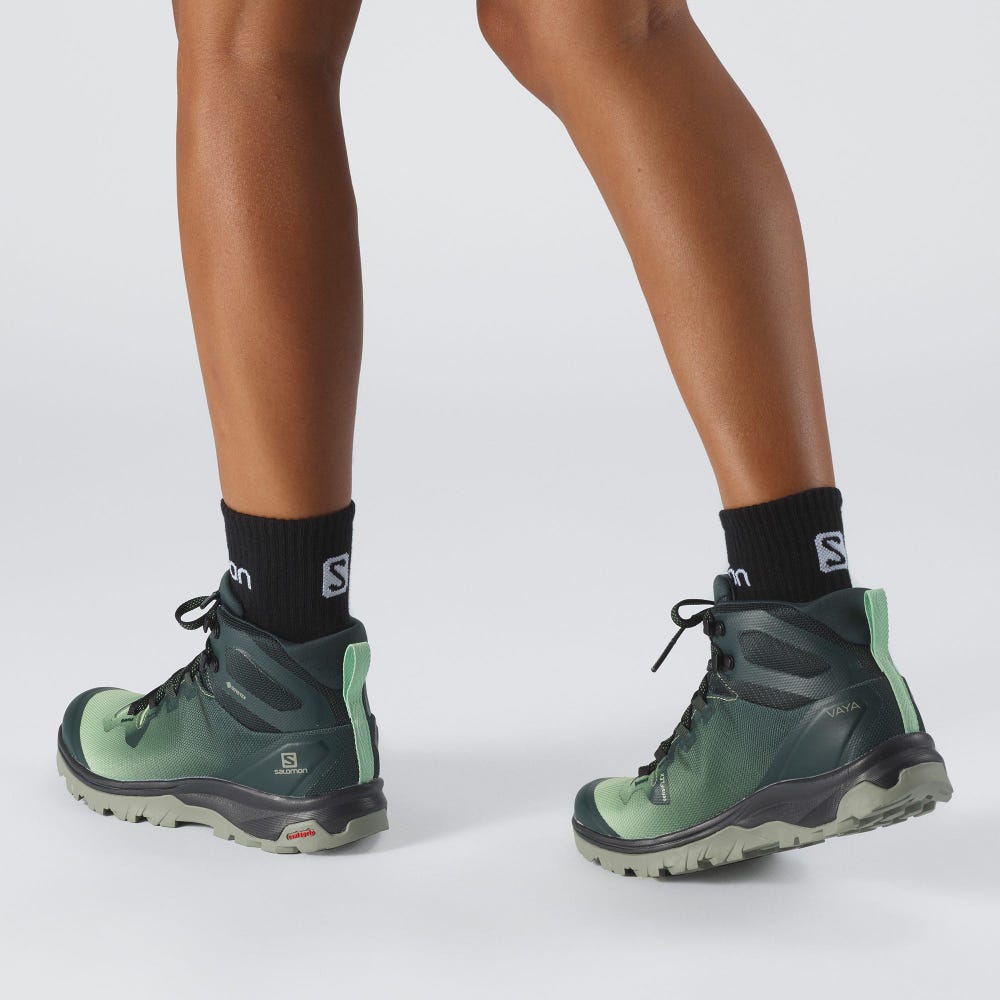 Women's Salomon VAYA MID GORE-TEX Hiking Boots Green/Grey | NJCG-90532
