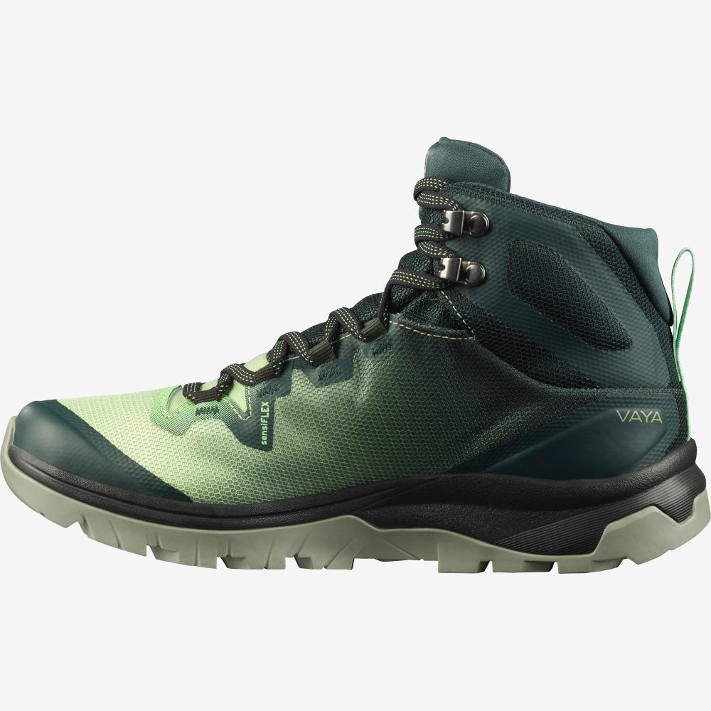 Women's Salomon VAYA MID GORE-TEX Hiking Boots Green/Grey | NJCG-90532