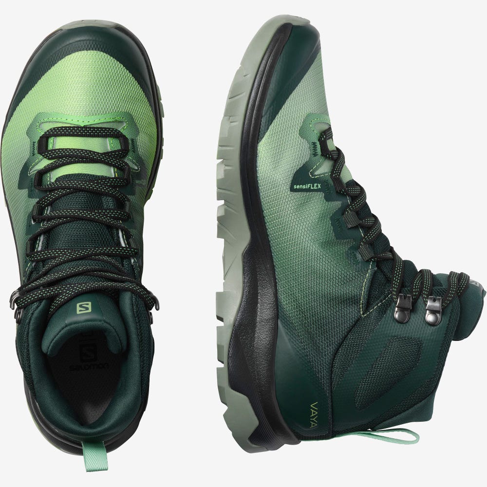 Women's Salomon VAYA MID GORE-TEX Hiking Boots Green/Grey | NJCG-90532