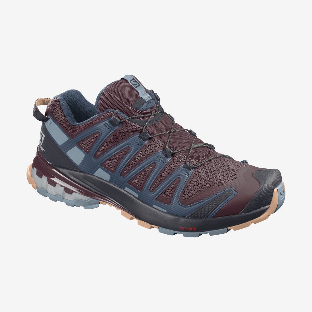 Women's Salomon XA PRO 3D v8 Trail Running Shoes Burgundy/Blue/Cream | JNAE-16794