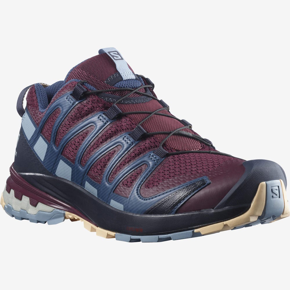 Women's Salomon XA PRO 3D v8 Trail Running Shoes Burgundy/Blue/Cream | JNAE-16794