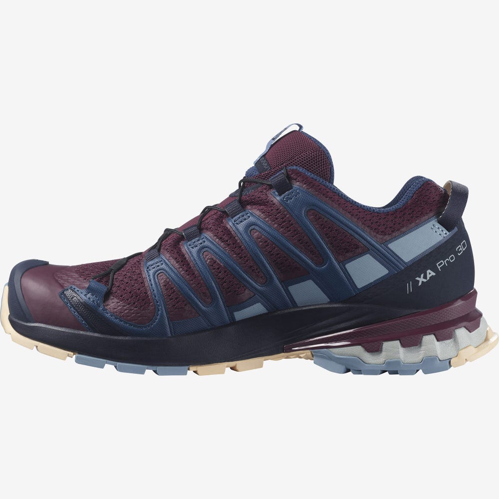 Women's Salomon XA PRO 3D v8 Trail Running Shoes Burgundy/Blue/Cream | JNAE-16794