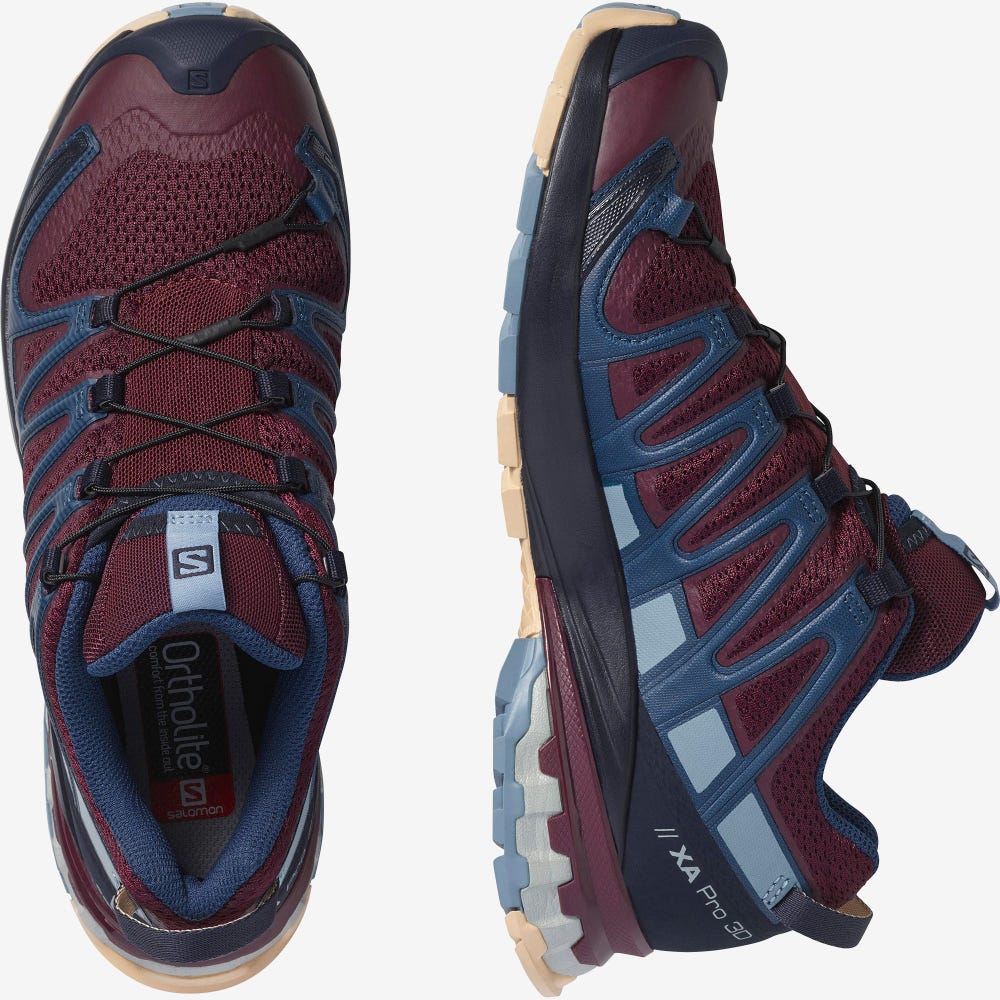 Women's Salomon XA PRO 3D v8 Trail Running Shoes Burgundy/Blue/Cream | JNAE-16794