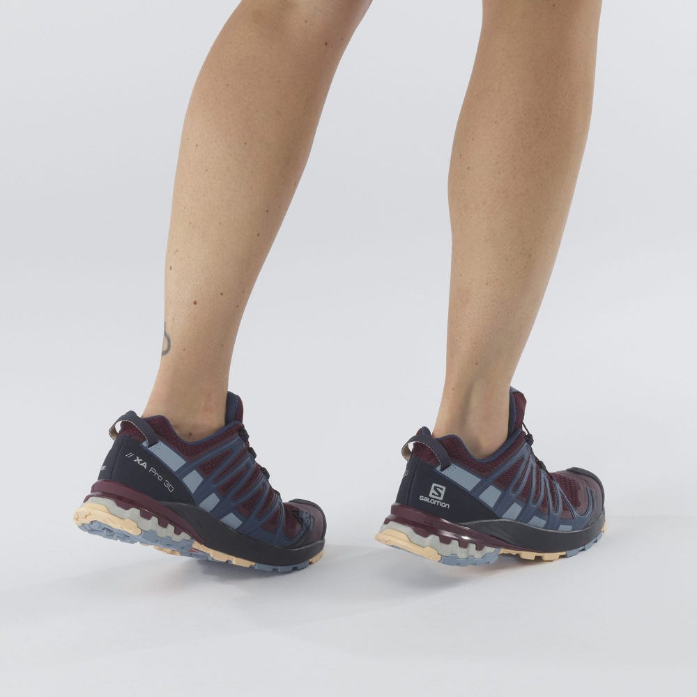 Women's Salomon XA PRO 3D v8 Trail Running Shoes Burgundy/Blue/Cream | JNAE-16794