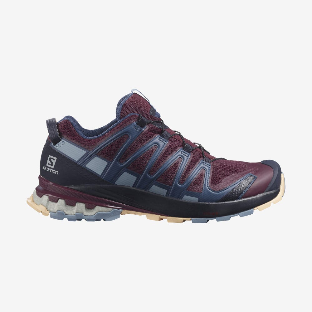 Women\'s Salomon XA PRO 3D v8 Trail Running Shoes Burgundy/Blue/Cream | JNAE-16794