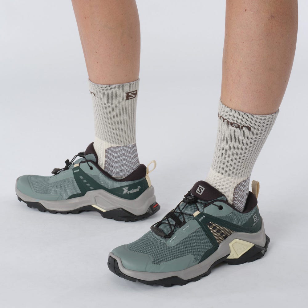 Women's Salomon X RAISE 2 Hiking Shoes Blue/Deep Green | SHUT-26794