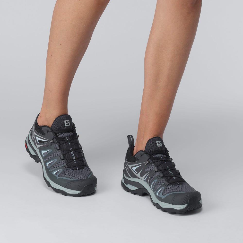 Women's Salomon X ULTRA 3 Hiking Shoes Grey/Blue | EKWG-89356