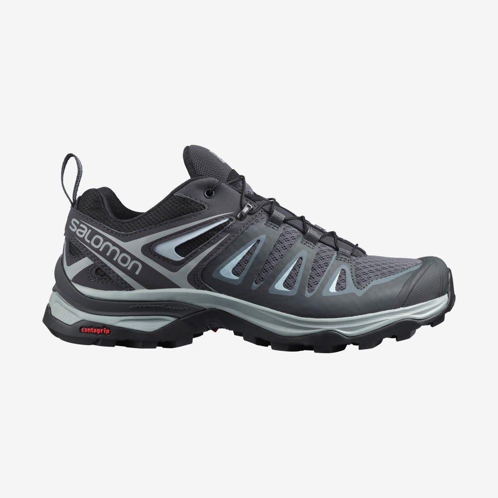 Women\'s Salomon X ULTRA 3 Hiking Shoes Grey/Blue | EKWG-89356