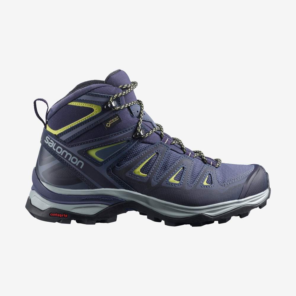 Women\'s Salomon X ULTRA 3 MID GORE-TEX Hiking Boots Blue/Light Green | AKTF-45892