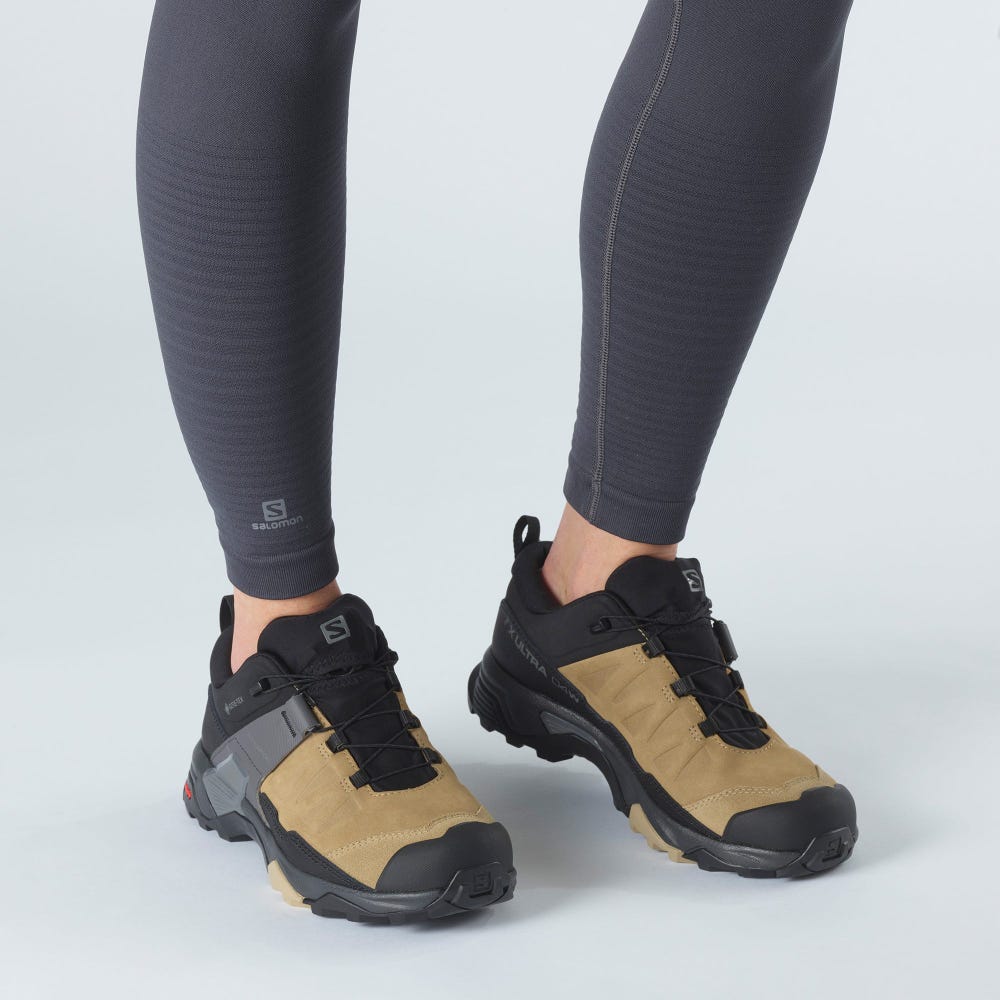 Women's Salomon X ULTRA 4 LEATHER GORE-TEX Hiking Shoes Brown/Black | RLGV-08296