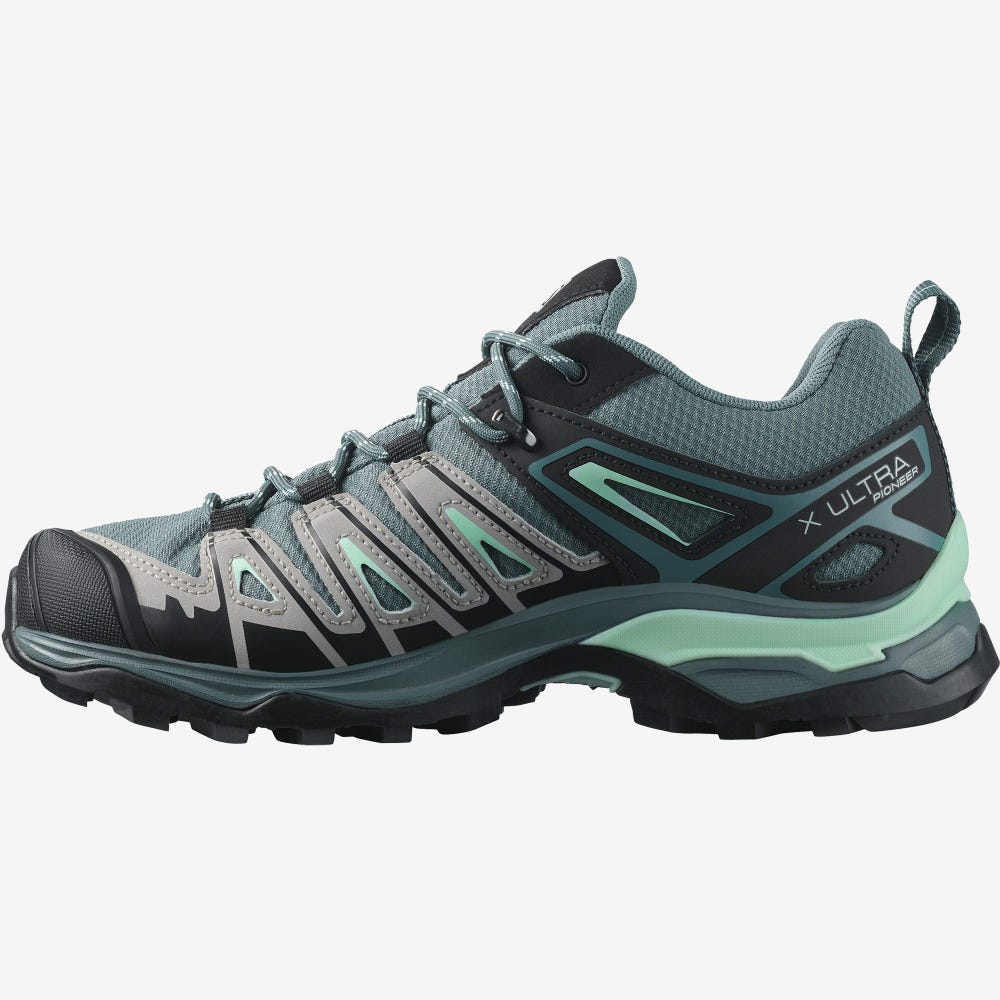 Women's Salomon X ULTRA PIONEER CLIMASALOMON™ WATERPROOF Hiking Shoes Grey/Green | XYBD-91237