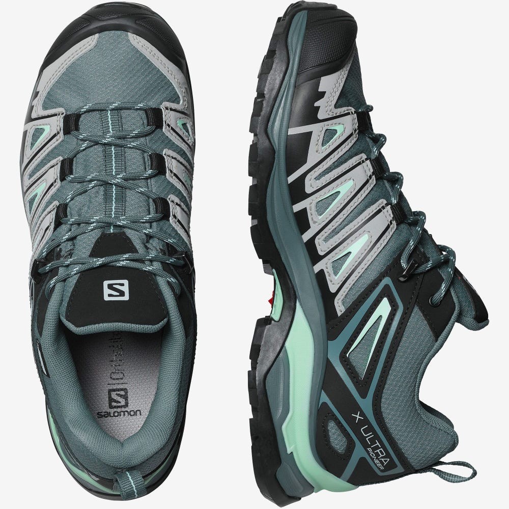 Women's Salomon X ULTRA PIONEER CLIMASALOMON™ WATERPROOF Hiking Shoes Grey/Green | XYBD-91237