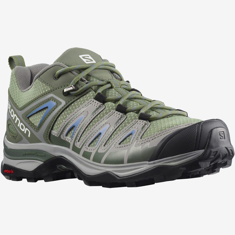 Women's Salomon X ULTRA PIONEER Hiking Shoes Green/Grey/Blue | CDHF-68524